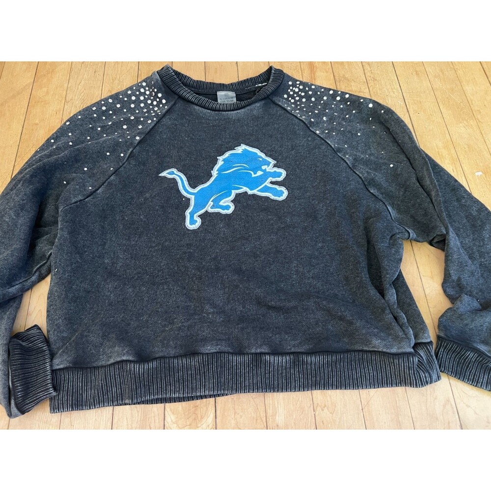 Detroit Lions NFL Women's Gray Vintage Wash Oversized Pullover Sweatshirt Size M